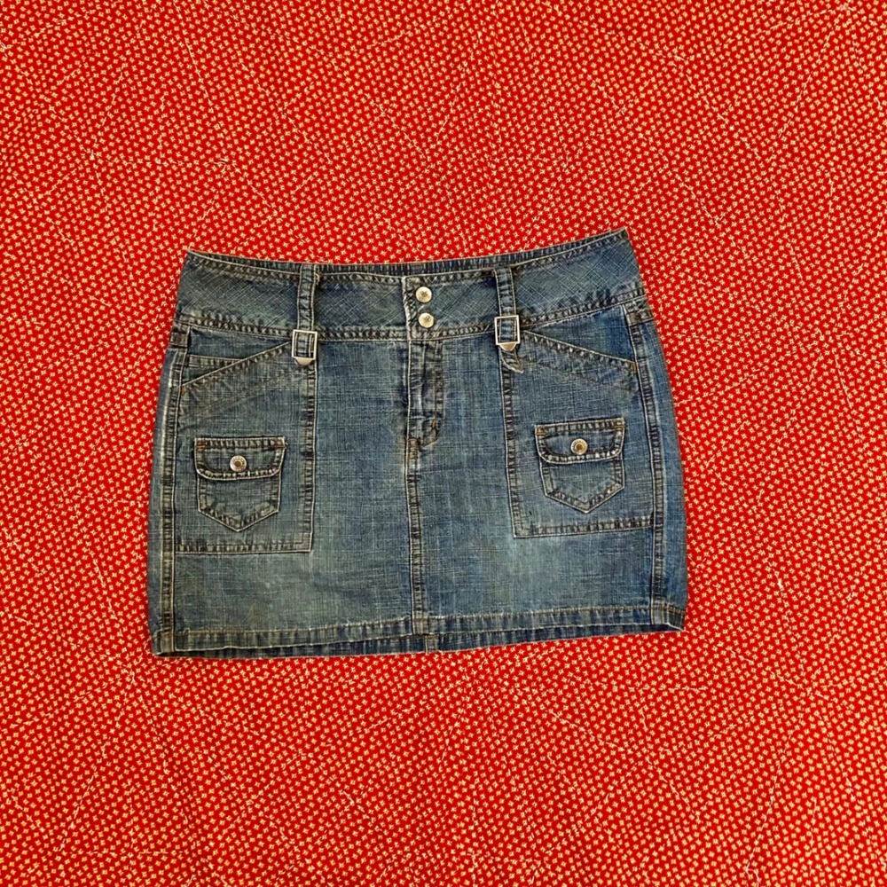 Arizona Jean Co Vintage Y2K Denim Mini Skirt Blue Size 7 Cargo Utility Pocket